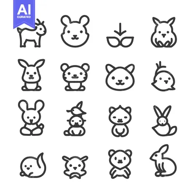 Aset premium populer: Cute Animal Icons in Outline Style