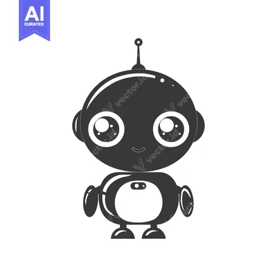 Aset desain premium: Cute Black and White Cartoon Robot with Big Eyes