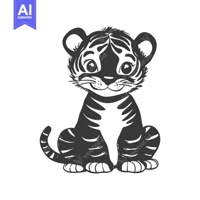 Popular premium asset: Cute Black and White Cartoon Tiger Cub Sitting
