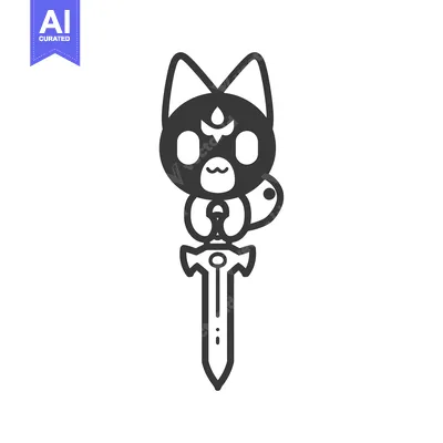 Premium design asset: Cute Black Cat Holding a Sword