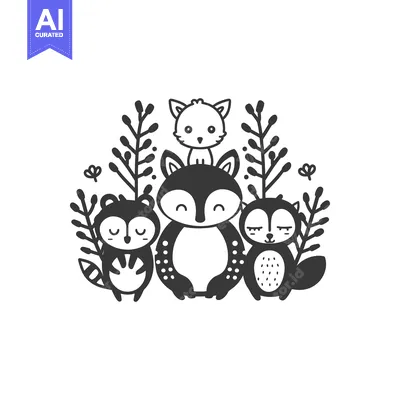 Cute Cartoon Animals with Floral Elements