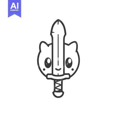Aset premium populer: Cute Cartoon Cat Holding a Sword