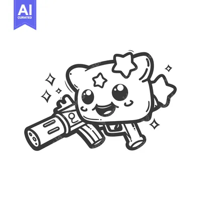Premium design asset: Cute Cartoon Character Holding a Gun with Stars
