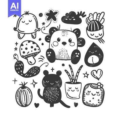 Aset desain premium: Cute Cartoon Characters and Objects with Smiling Faces