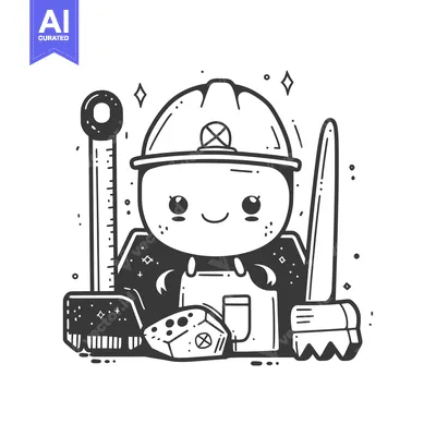 Aset premium populer: Cute Cartoon Construction Worker with Tools