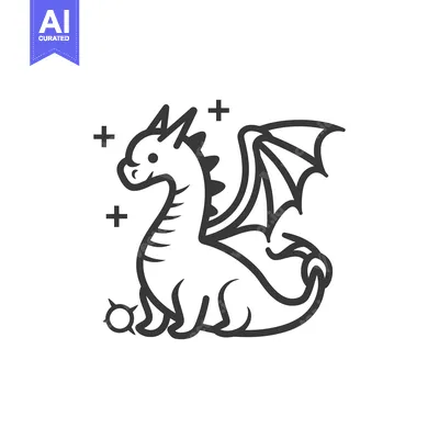 Aset desain premium: Cute Cartoon Dragon with Spiked Tail and Wings