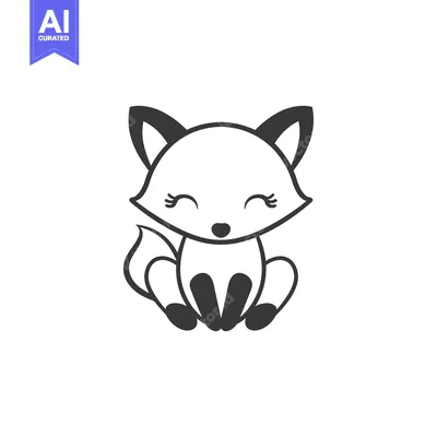Aset desain premium: Cute Cartoon Fox with Closed Eyes Sitting Down