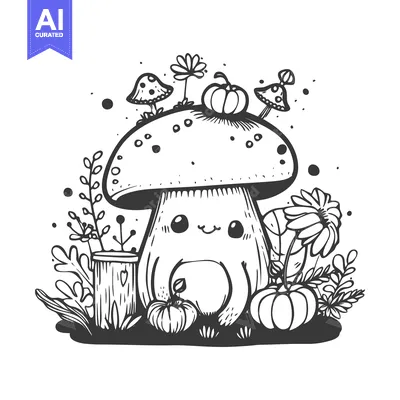 Popular premium asset: Cute Cartoon Mushroom with Pumpkins and Flowers