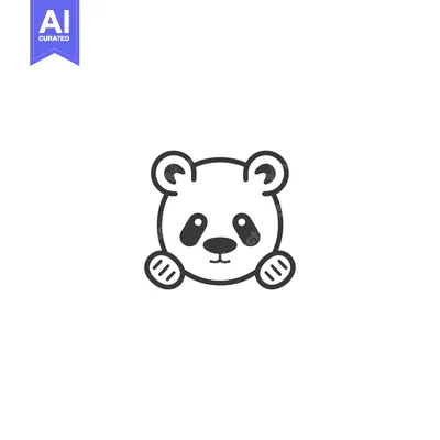 Aset desain premium: Cute Cartoon Panda Bear Head with Black Eyes and Paws
