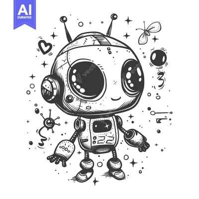 Aset premium populer: Cute Cartoon Robot with Large Eyes and Antennae