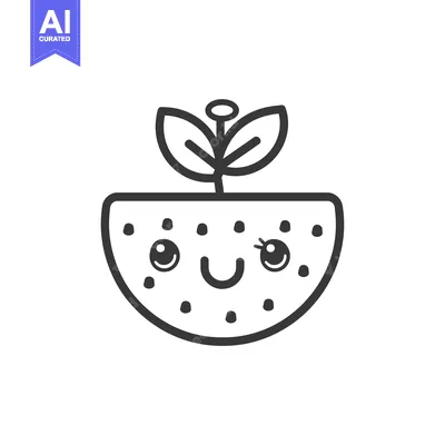 Aset premium populer: Cute Cartoon Watermelon with a Sprout Growing on Top