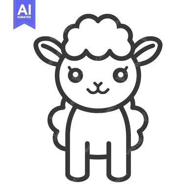 Aset desain premium: A simplified line art illustration of a cute standing lamb