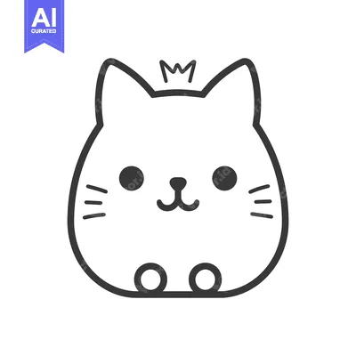 Aset desain premium: A simple outlined cartoon cat wearing a tiny golden crown