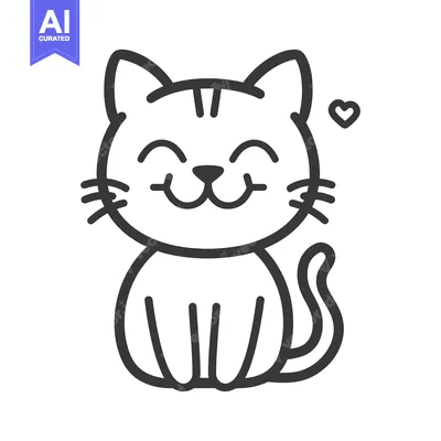 Aset desain premium: An adorable smiling cat illustration with a heart above its head
