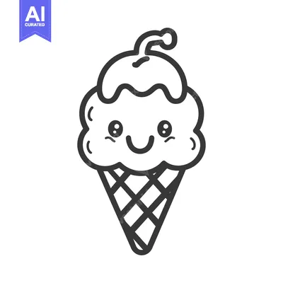 Aset desain premium: A smiling ice cream cone with a cute happy cartoon appearance