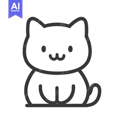 Aset desain premium: A simple black and white illustration of a small sitting cat