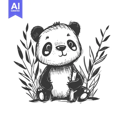 Aset premium populer: Cute Panda Bear Sitting Among Bamboo Shoots with a Bamboo Stick