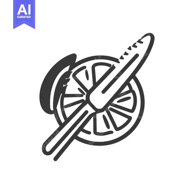 Aset desain premium: A sliced citrus fruit with a knife is depicted in the illustration