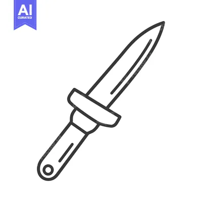 Aset desain premium: A black and white illustration showing a simple dagger design