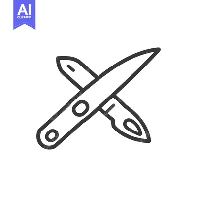 Aset desain premium: Two crossed kitchen knives presented with line art and detail
