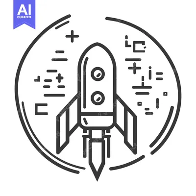 Aset desain premium: A vector graphic of a rocket inside of a circular frame