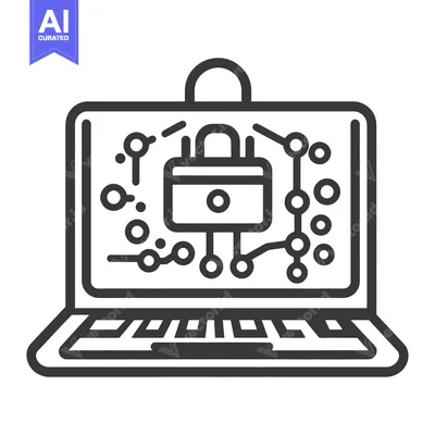 Aset desain premium: A laptop depicting data security and network protection features visua