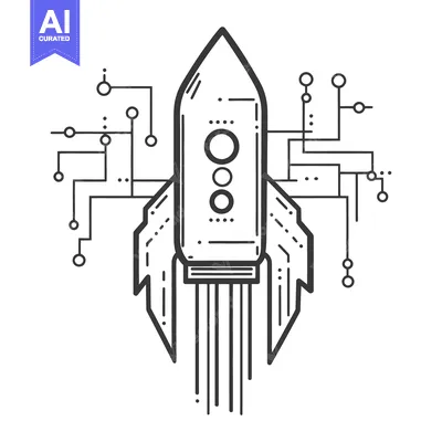 Aset premium populer: Simple illustration depicts a rocket ship design with circuits around