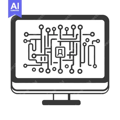 Premium design asset: A computer monitor displaying a complex circuit board design