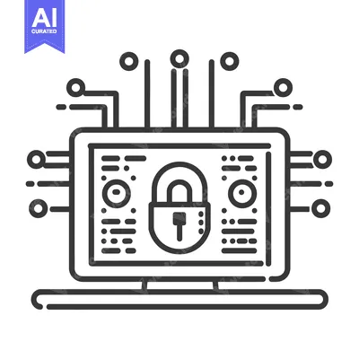 Aset desain premium: Computer monitor displaying a lock illustrating digital data protectio