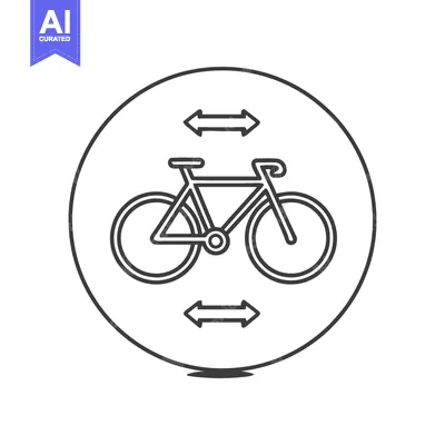 Aset desain premium: Bicycle Lane Sign: Circular Icon with Bike and Arrows, Black and White