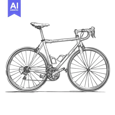 Premium design asset: Detailed black and white illustration depicts a road racing bicycle