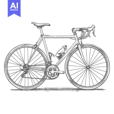 Aset desain premium: A detailed grayscale illustration depicting a road bicycle on display