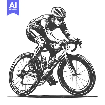 Aset desain premium: A cyclist is riding their bicycle on a road in graphic illustration