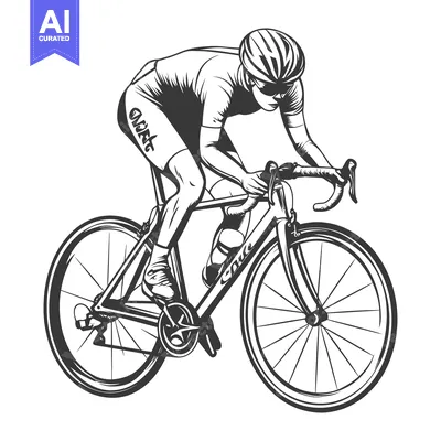 Aset premium populer: A cyclist in motion riding a bicycle in a monochrome illustration styl