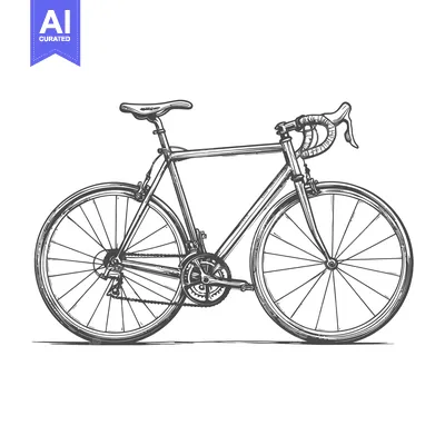 Aset desain premium: A detailed monochrome illustration depicts a sleek road bicycle