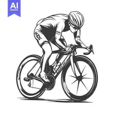 Aset desain premium: Cyclist riding a bicycle with great speed and focus on performance