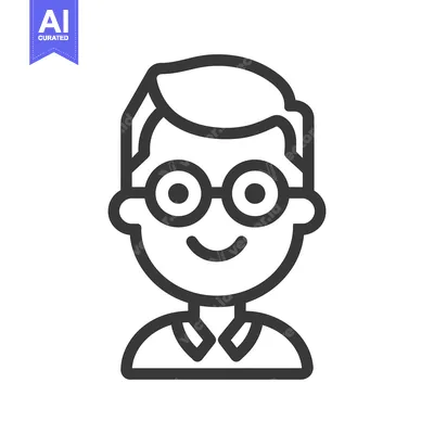 Aset desain premium: A simple smiling person wearing eyeglasses with a clean haircut