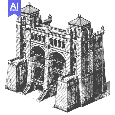 Premium design asset: Architectural Drawing of a Majestic Stone Bridge