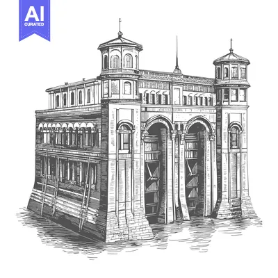 Aset desain premium: An Architectural Drawing Of A Grand Watergate Structure