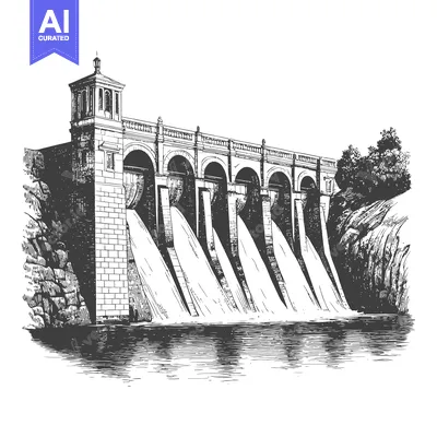 Aset premium populer: Arched Dam Structure Water Power Generation Landscape