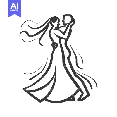 Aset desain premium: A stylized illustration of a dancing bride and groom embracing