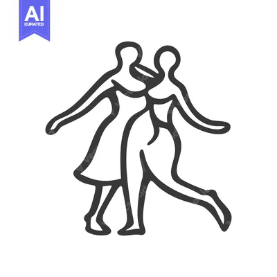 Aset desain premium: Two stylized figures are dancing with arms outstretched and legs movin