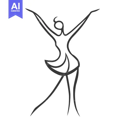 Aset desain premium: A minimalist line drawing of a ballerina dancing gracefully