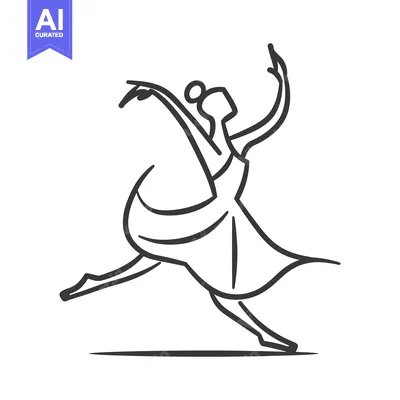 Aset desain premium: A line drawing depicts a graceful ballet dancer in motion