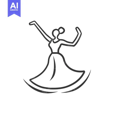 Aset desain premium: A stylized graphic depicting a woman dancing gracefully in a swirling