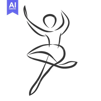 Aset desain premium: Simple black and white line drawing of a ballerina dancing