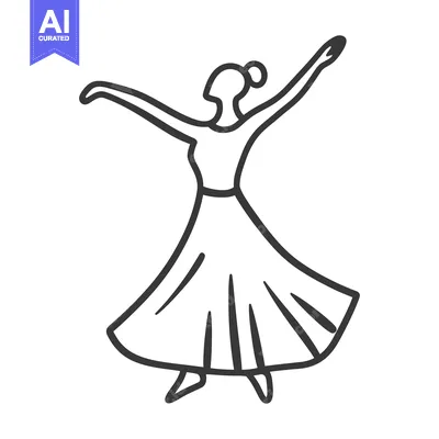 Aset premium populer: A simple line drawing of a woman dancing gracefully with arms raised