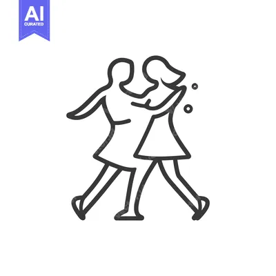 Aset premium populer: Two figures dancing closely together in a simple black and white line