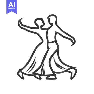 Aset desain premium: A stylized line art image depicting a dancing couple