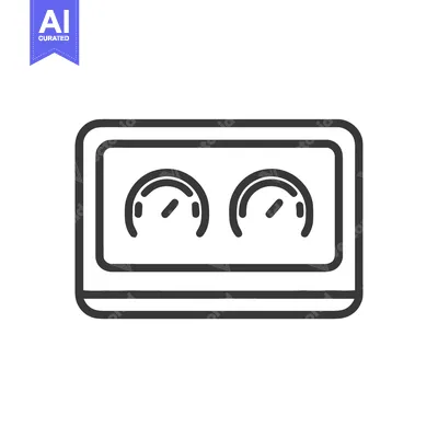 Aset premium populer: Minimalist Icon of a Device with Two Gauges, Black Outline on White